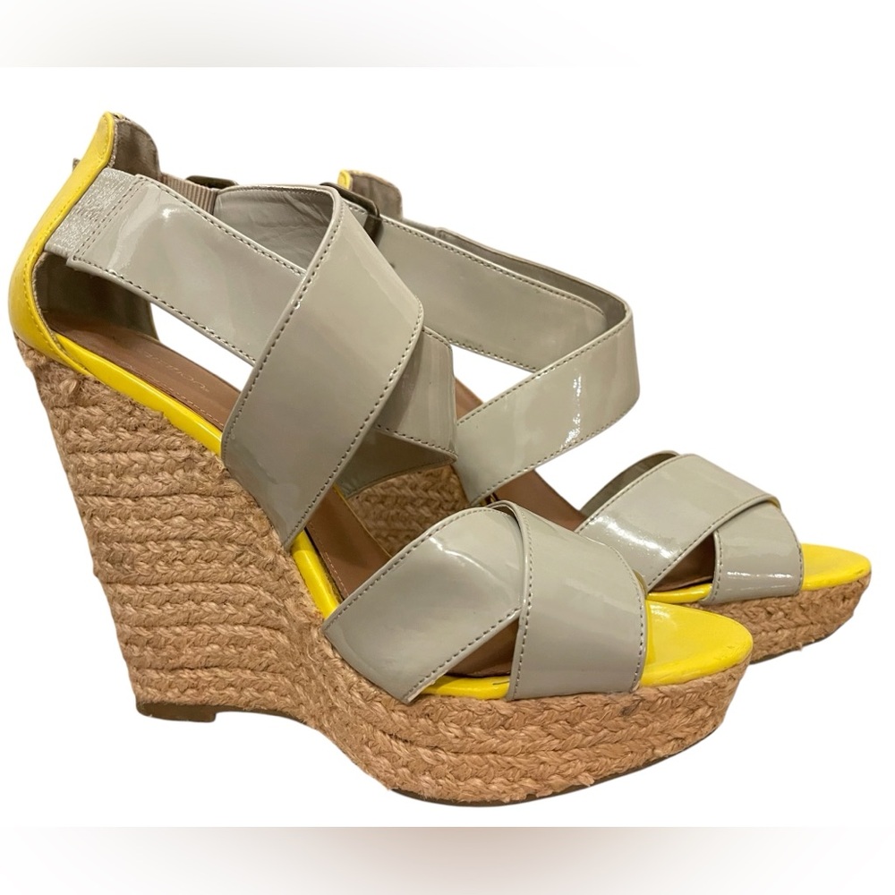 💛Exhilaration Yellow & Gray Espadrille Wedge Sandals